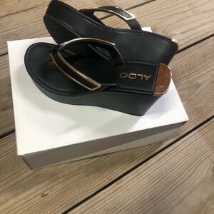Aldo Black Wedges with Gold Accents